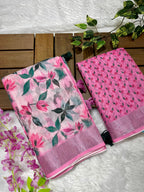 Linen Cotton Saree with Floral Digital Prints