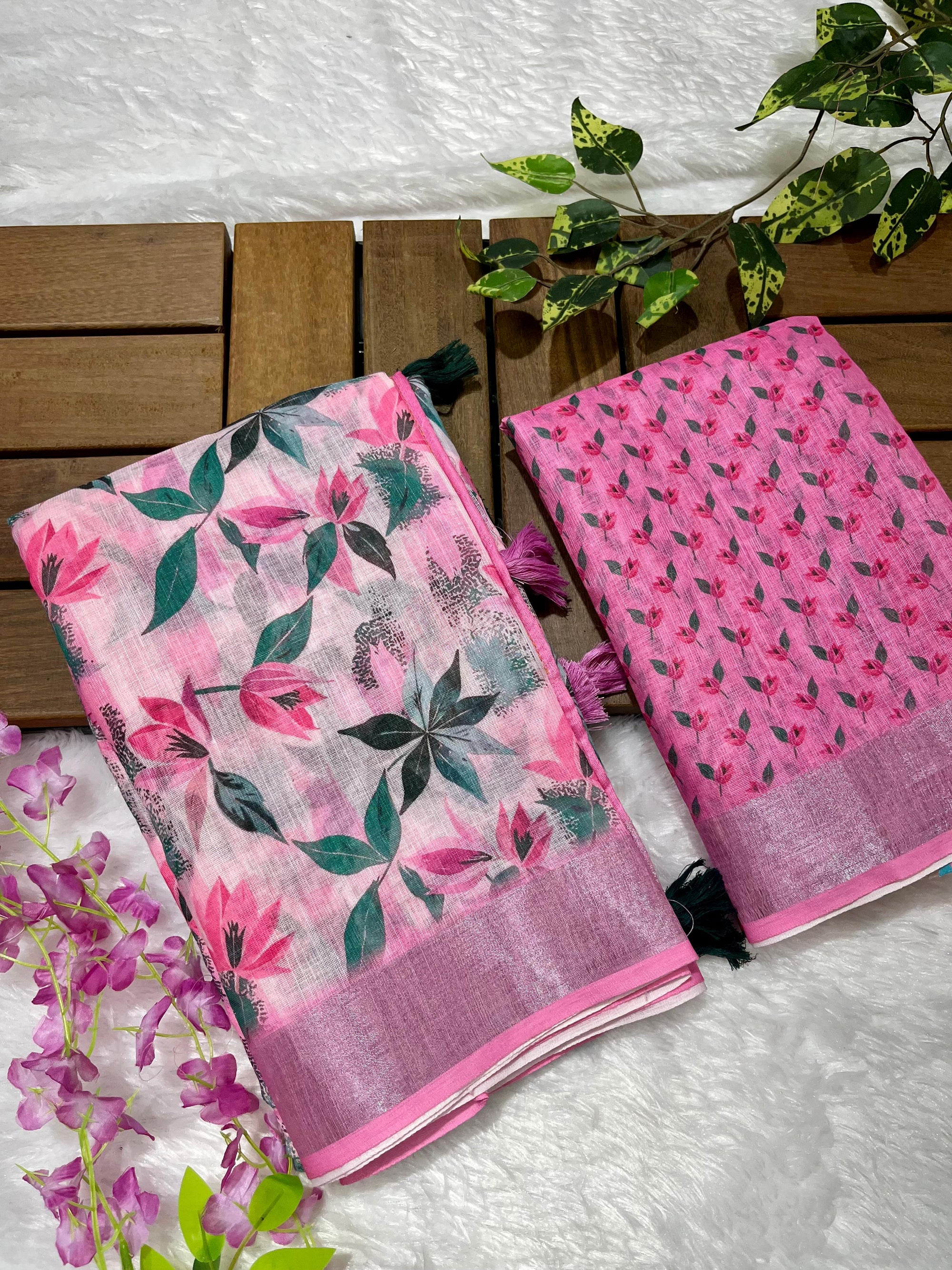 Linen Cotton Saree with Floral Digital Prints