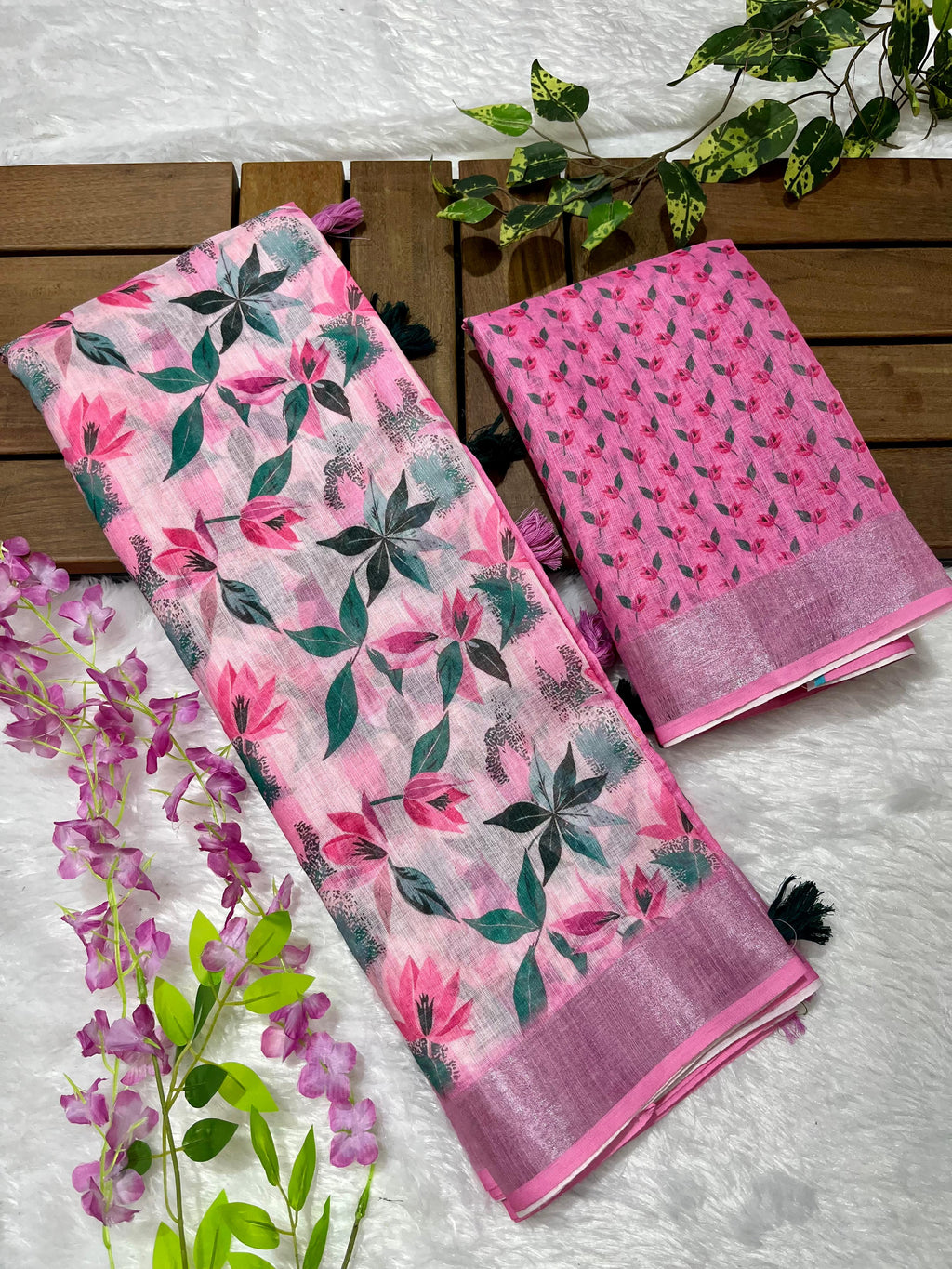 Linen Cotton Saree with Floral Digital Prints