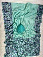 Teal Blue Soft Kota Silk Saree with Kalamkari Digital Prints & Mirror Work