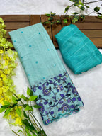 Teal Blue Soft Kota Silk Saree with Kalamkari Digital Prints & Mirror Work