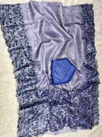 Lavender Soft Kota Silk Saree with Kalamkari Digital Prints & Mirror Work