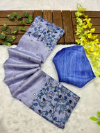 Lavender Soft Kota Silk Saree with Kalamkari Digital Prints & Mirror Work
