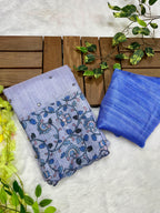 Lavender Soft Kota Silk Saree with Kalamkari Digital Prints & Mirror Work