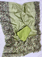Pista Green Soft Kota Silk Saree with Kalamkari Digital Prints & Mirror Work