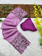 Onion Soft Kota Silk Saree with Kalamkari Digital Prints & Mirror Work