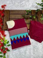 Wine Crape Silk Saree with Polka Print Body & Ajrakh Pallu