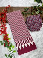 Wine Crape Silk Saree with Ajrakh Printed Body & Heavy Ajrakh Blouse