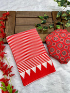 Red Crape Silk Saree with Ajrakh Printed Body & Heavy Ajrakh Blouse