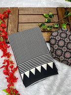 Black Crape Silk Saree with Ajrakh Printed Body & Heavy Ajrakh Blouse