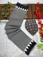 Black Crape Silk Saree with Ajrakh Printed Body & Heavy Ajrakh Blouse