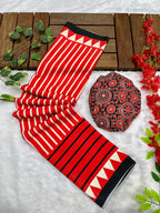 Red Crape Silk Saree with Ajrakh Printed Body & Heavy Ajrakh Blouse