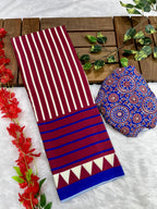 Wine Crape Silk Saree with Ajrakh Printed Body & Heavy Ajrakh Blouse