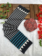 Black Crape Silk Saree with Ajrakh Printed Body & Heavy Ajrakh Blouse