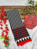 Black Crape Silk Saree with Ajrakh Printed Body & Heavy Ajrakh Blouse