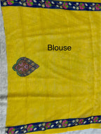 Navy Blue Linen Cotton Saree with Kalamkari Digital Prints & Designer Blouse