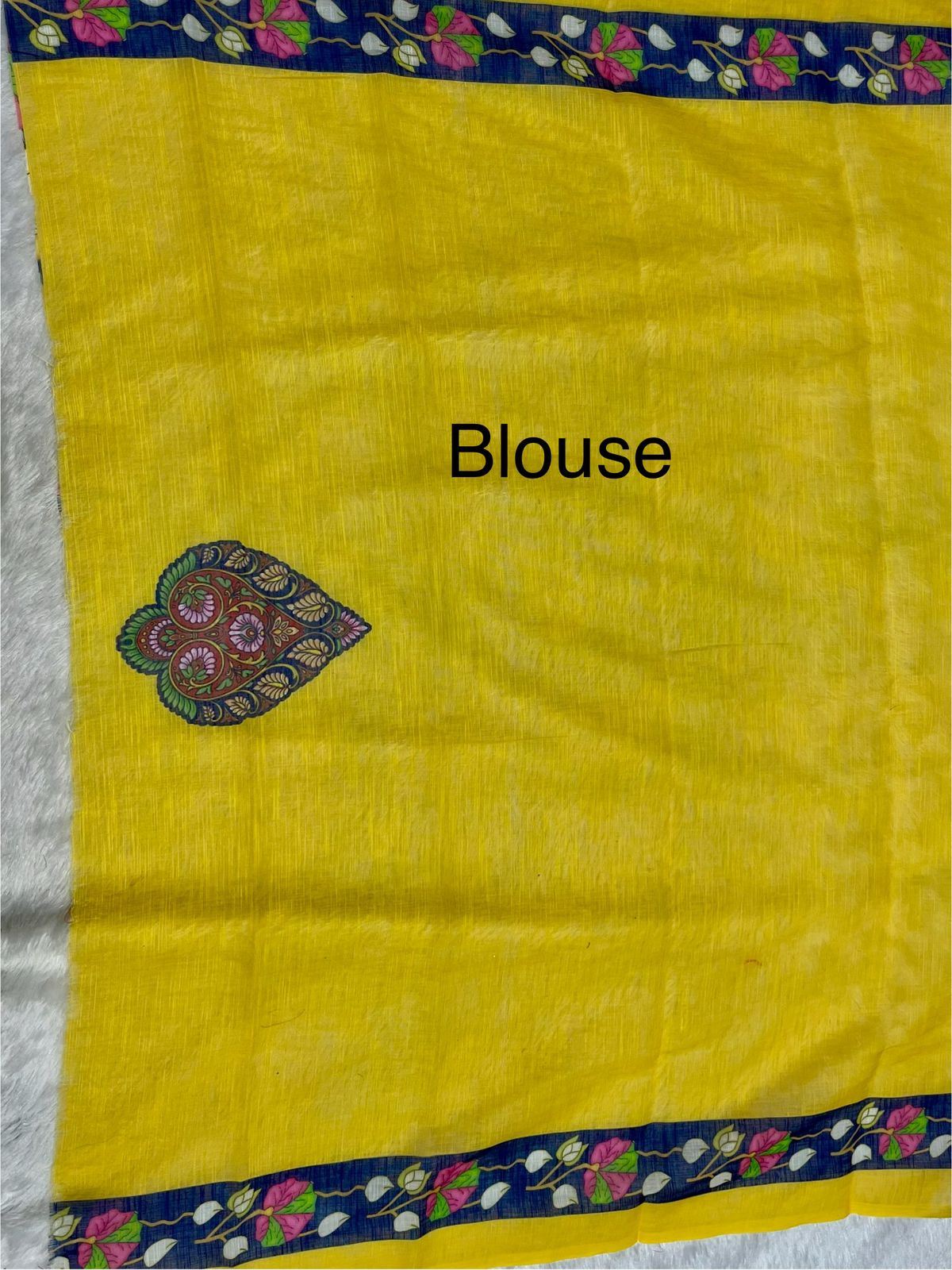 Navy Blue Linen Cotton Saree with Kalamkari Digital Prints & Designer Blouse