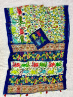 Cream Linen Cotton Saree with Kalamkari Digital Prints & Designer Blouse