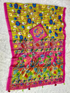 Green Linen Cotton Saree with Kalamkari Digital Prints & Designer Blouse