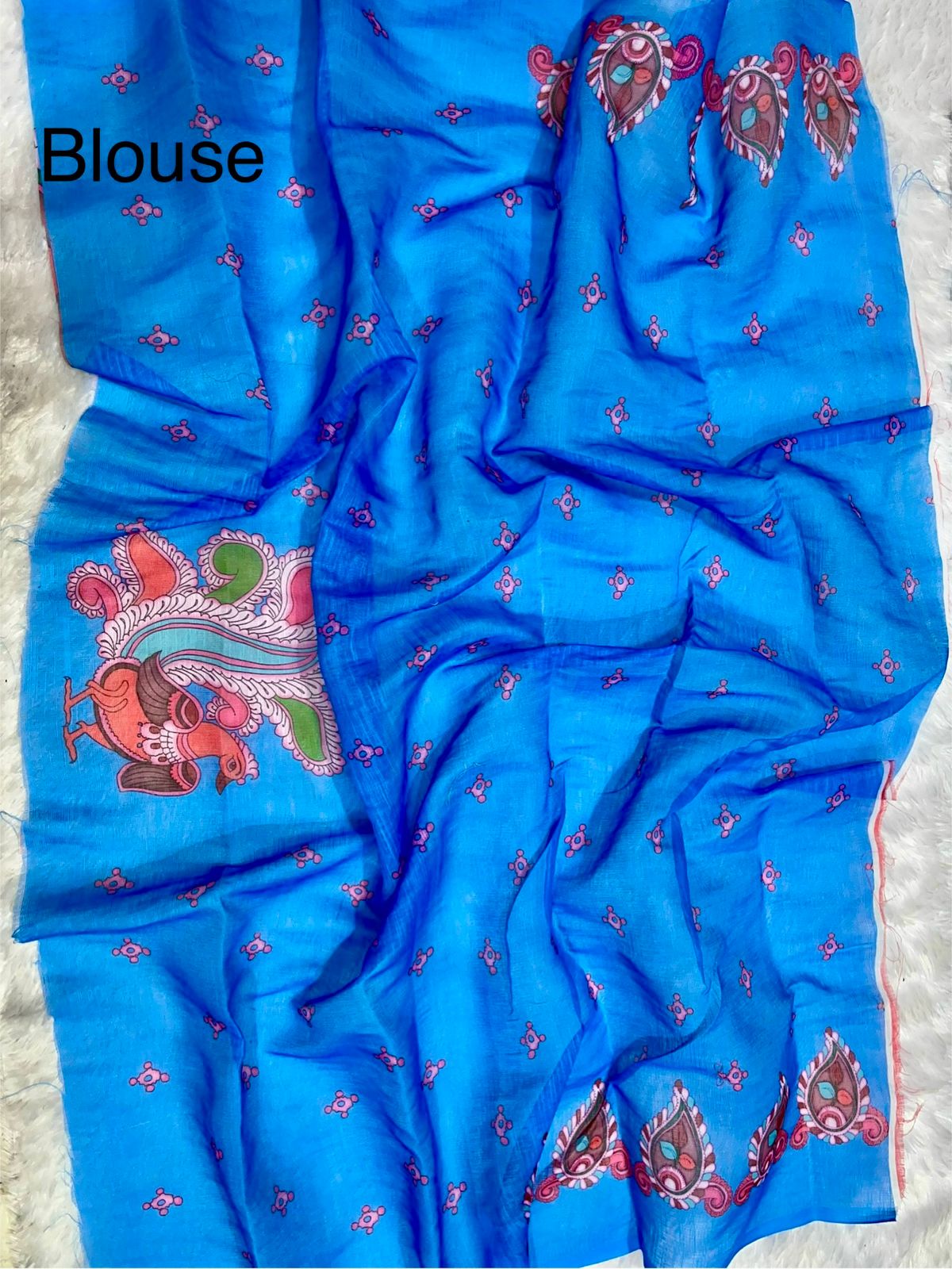 Mustard Linen Cotton Saree with Kalamkari Digital Prints & Designer Blouse