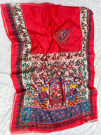 Gajri Cotton Linen Saree with Madhubani Digital Prints
