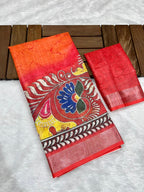 Soft Linen Cotton Saree with Batik Digital Prints & Silver Zari Border