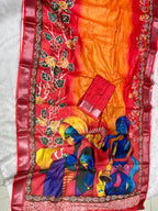 Soft Linen Cotton Saree with Batik Digital Prints & Silver Zari Border