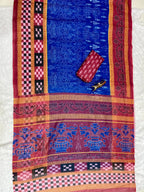 Royal Blue Soft Linen Cotton Saree with Double Ikkat Digital Prints