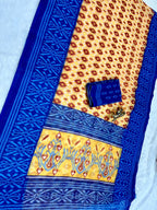 Mustard Soft Linen Cotton Saree with Double Ikkat Digital Prints