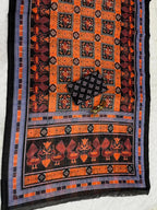 Orange Linen Cotton Double Ikkat Digital Printed Saree
