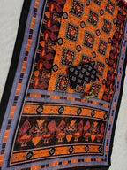 Orange Linen Cotton Double Ikkat Digital Printed Saree