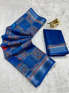 Soft Linen Cotton Saree with Ajrakh Digital Prints