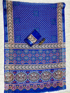 Soft Linen Cotton Saree with Ajrakh Digital Prints & Silver Zari Border