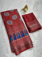 Soft Linen Cotton Saree with Ajrakh Digital Prints