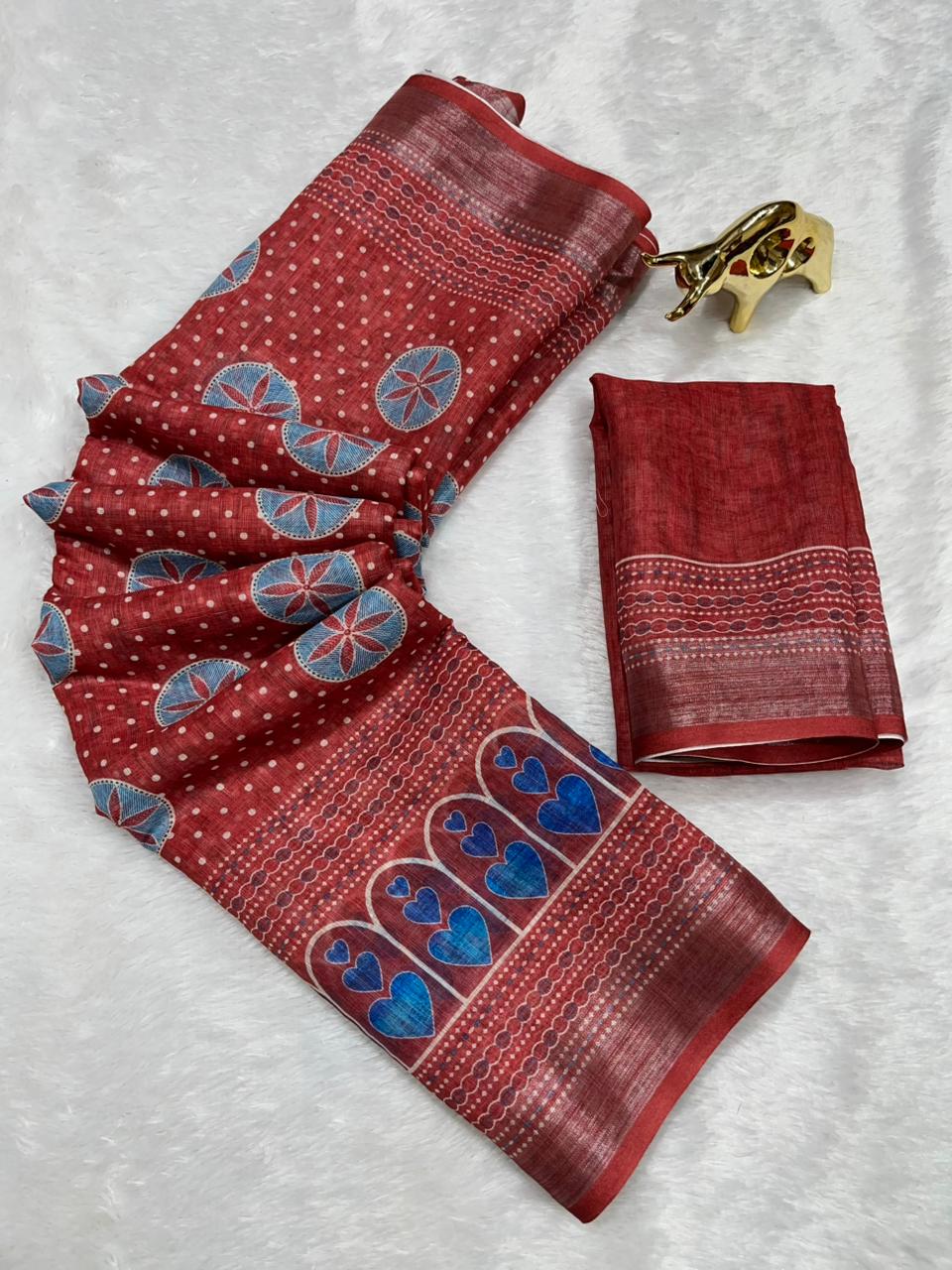 Soft Linen Cotton Saree with Ajrakh Digital Prints