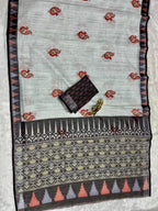 Soft Linen Cotton Saree with Animal Digital Prints & Silver Zari Border