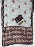 Soft Linen Cotton Saree with Animal Digital Prints & Silver Zari Border