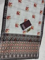 Soft Linen Cotton Saree with Animal Digital Prints & Silver Zari Border