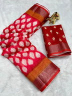 Soft Linen Cotton Saree with Ikkat Digital Prints & Silver Zari Border