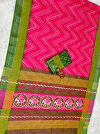 Soft Linen Cotton Saree with Ikkat Digital Prints & Silver Zari Border