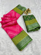 Soft Linen Cotton Saree with Ikkat Digital Prints & Silver Zari Border