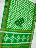 Soft Linen Cotton Saree with Ikkat Digital Prints & Silver Zari Border