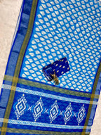 Soft Linen Cotton Saree with Ikkat Digital Prints & Silver Zari Border