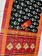 Soft Linen Cotton Saree with Ikkat Digital Prints & Silver Zari Border