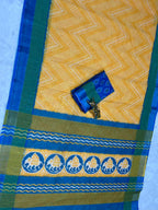 Soft Linen Cotton Saree with Ikkat Digital Prints & Silver Zari Border