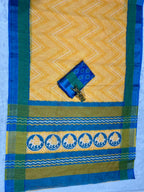 Soft Linen Cotton Saree with Ikkat Digital Prints & Silver Zari Border