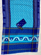 Soft Linen Cotton Saree with Ikkat Digital Prints & Silver Zari Border