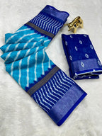 Soft Linen Cotton Saree with Ikkat Digital Prints & Silver Zari Border