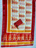 Soft Linen Cotton Saree with Ikkat Digital Prints & Silver Zari Border