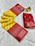 Soft Linen Cotton Saree with Ikkat Digital Prints & Silver Zari Border